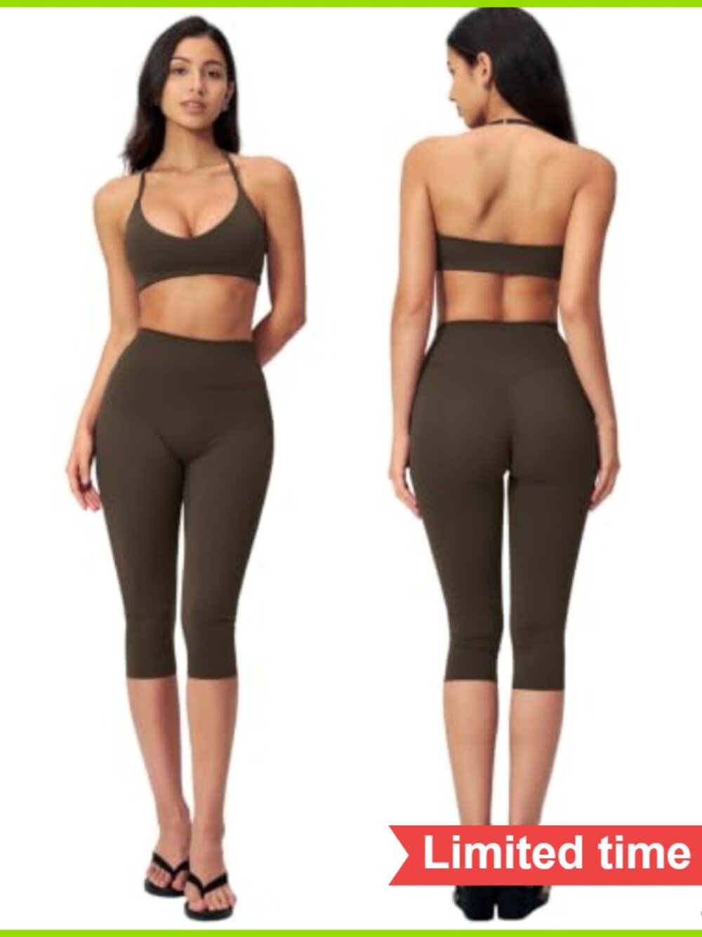 Women's 2 Piece Capri Workout Set High Waist Leggings Halter Sports Bra Yoga